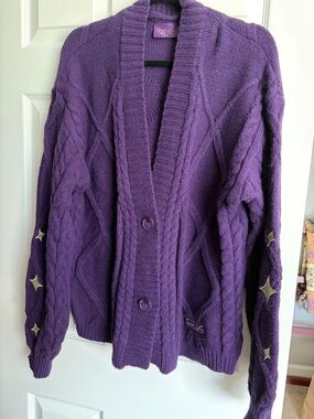 Taylor Swift Purple Cable-Knit Star Elbow Patch Cardigan